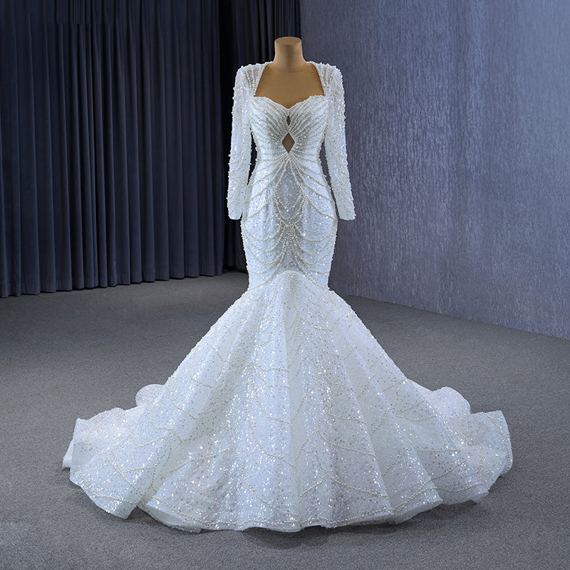 Beaded Wedding Dresses Generous Crystals Bridal Dress Long Formal Handmade Bride Gown