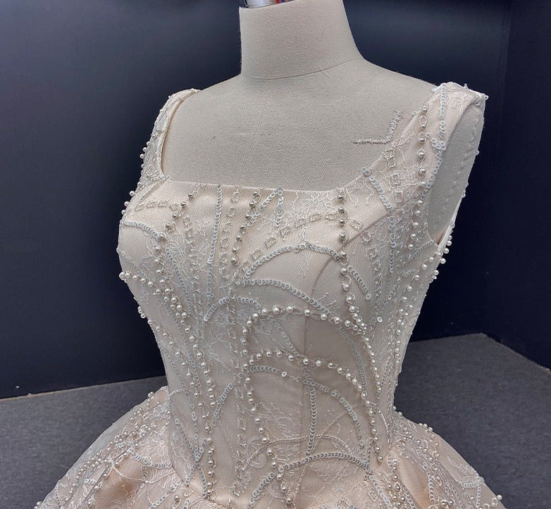 ball gown princess luxury crystal beaded lace wedding dress applique - Image 7