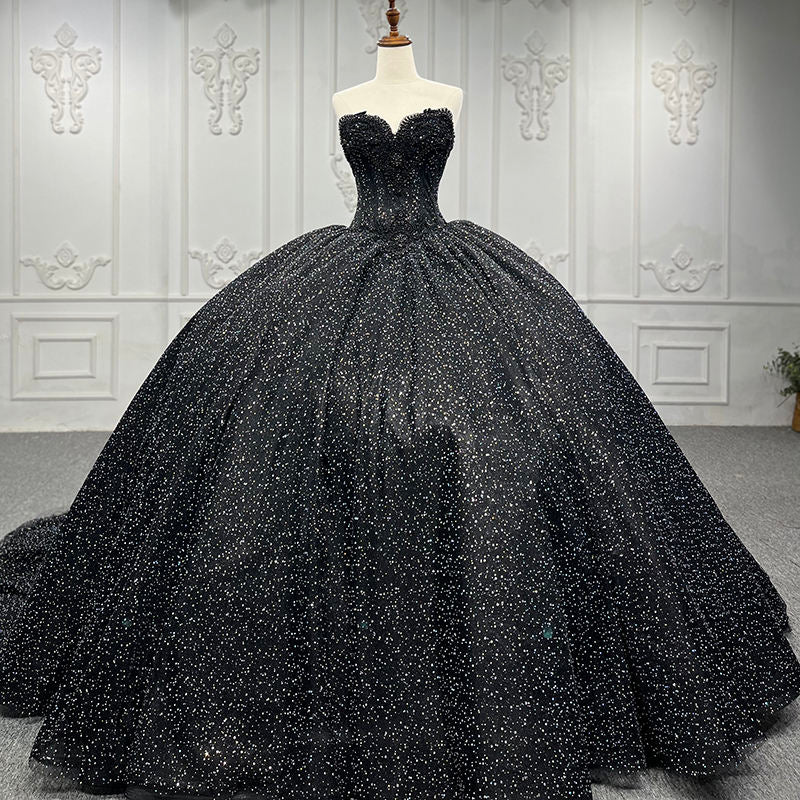 Shiny Glitter Black 2022 Long Prom Evening Gowns Dresses - Image 4