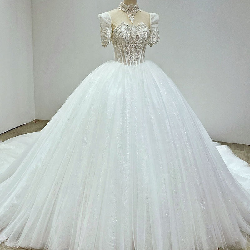 2022 New Ladies Wedding Dress High-End Super Fairy Puff Sleeves Large Trailing Luxurious Women'S Dress