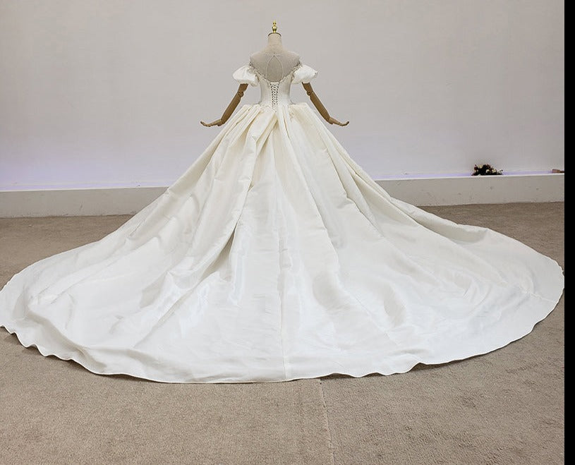 Sweetheart Satin White Off Shoulder Luxury Wedding Dress Bridal Gown - Image 5
