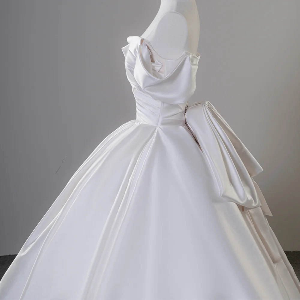 Off-The-Shoulder Wrinkles Satin Wedding Gown For Bride Chapel Train Gowns Women Wedding - Image 4