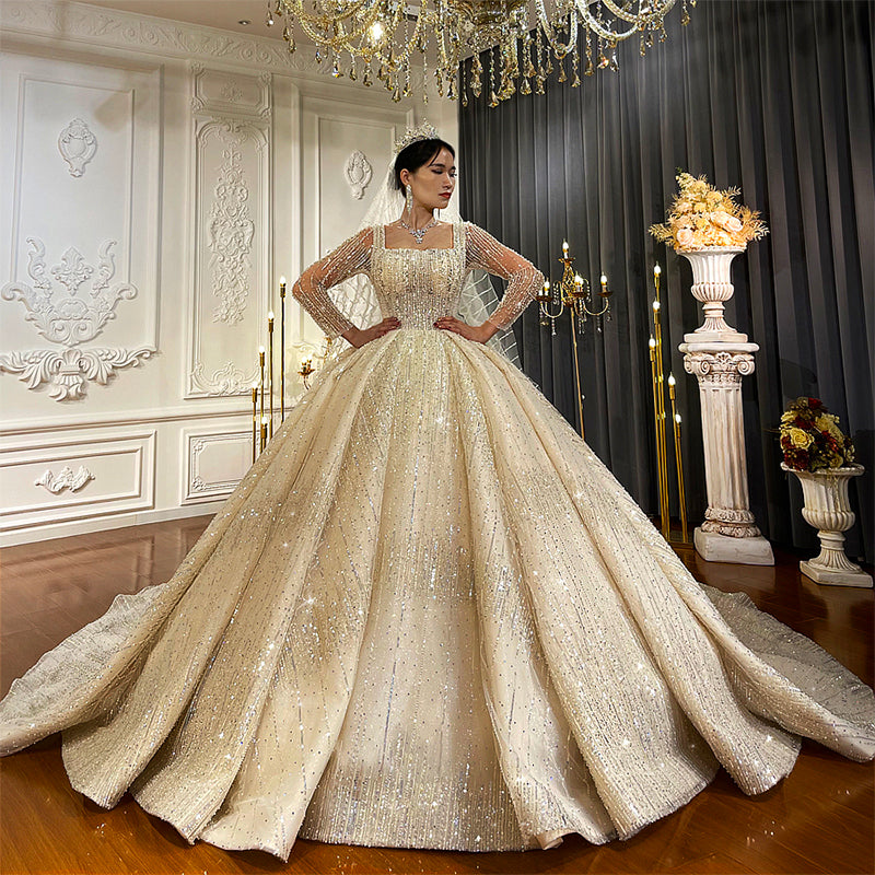 Wedding White Dress Bride Flat Sequinning Luxury Crystal Wedding Dress