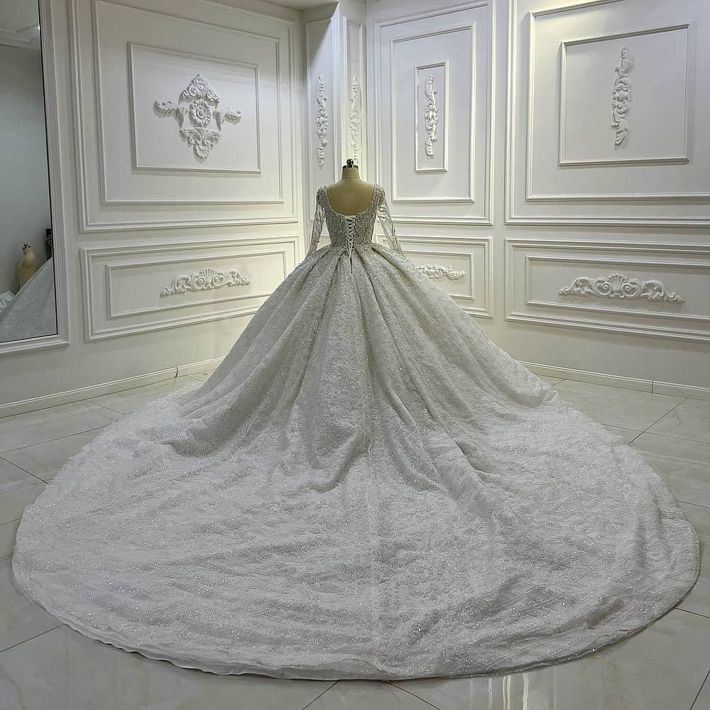 Luxury Crystal Wedding Bridal Dresses long sleeve folds Princess elegant ball gown - Image 3