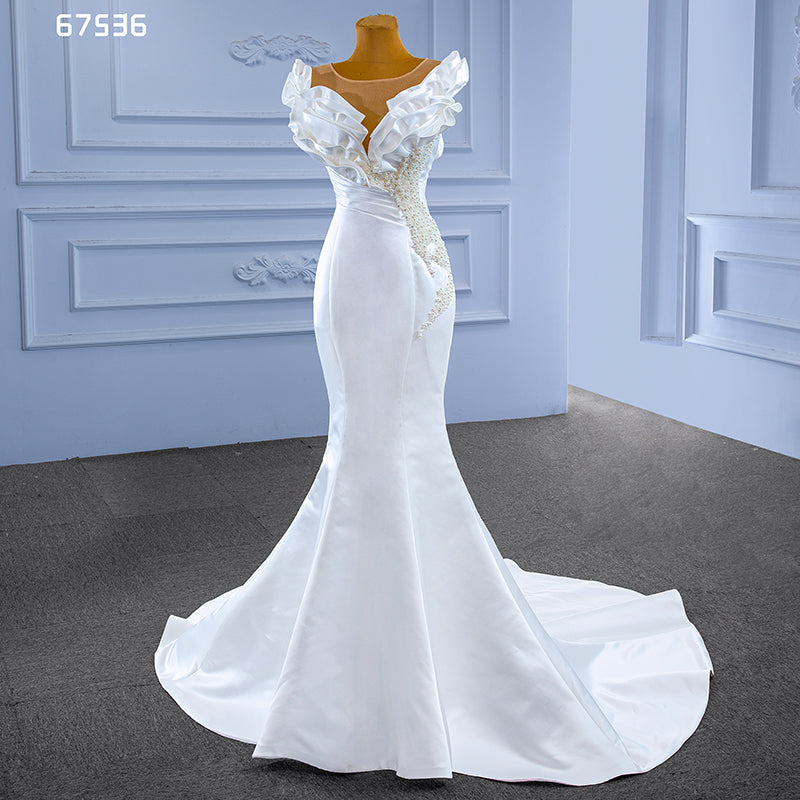 Elegant Casual Dresses White Stain Long Sleeve Princesses Bridal Gowns Wedding Dresses