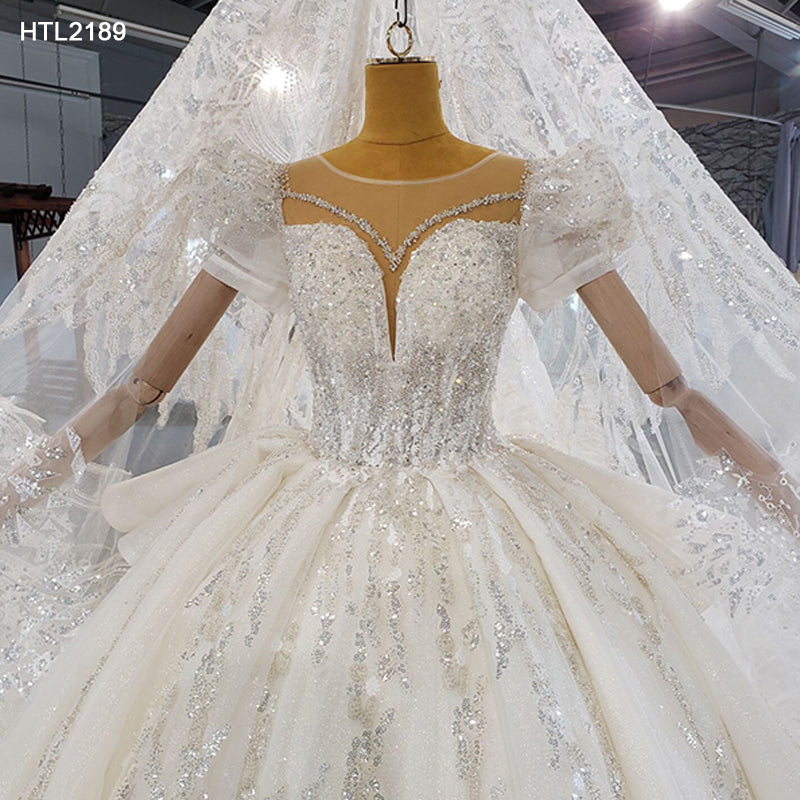 luxurious Vestidos De Novia Lace Sequin Long Wedding Dress Bridal Gown - Image 6