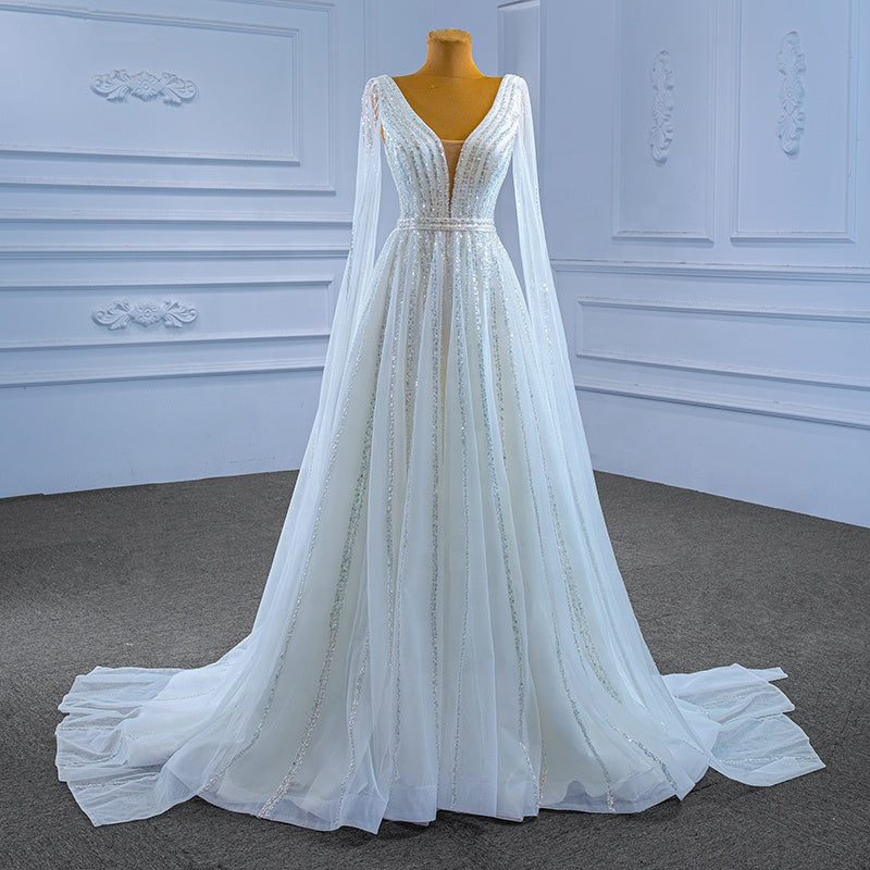 Princess White Sequins A-line Bridal Wedding Gown Dress