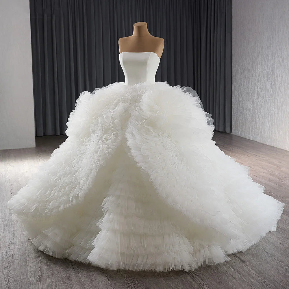 Tulle Beaded Lace Wedding Dress Elegant Luxury Beaded Bridal Satin Wedding Gowns - Image 2