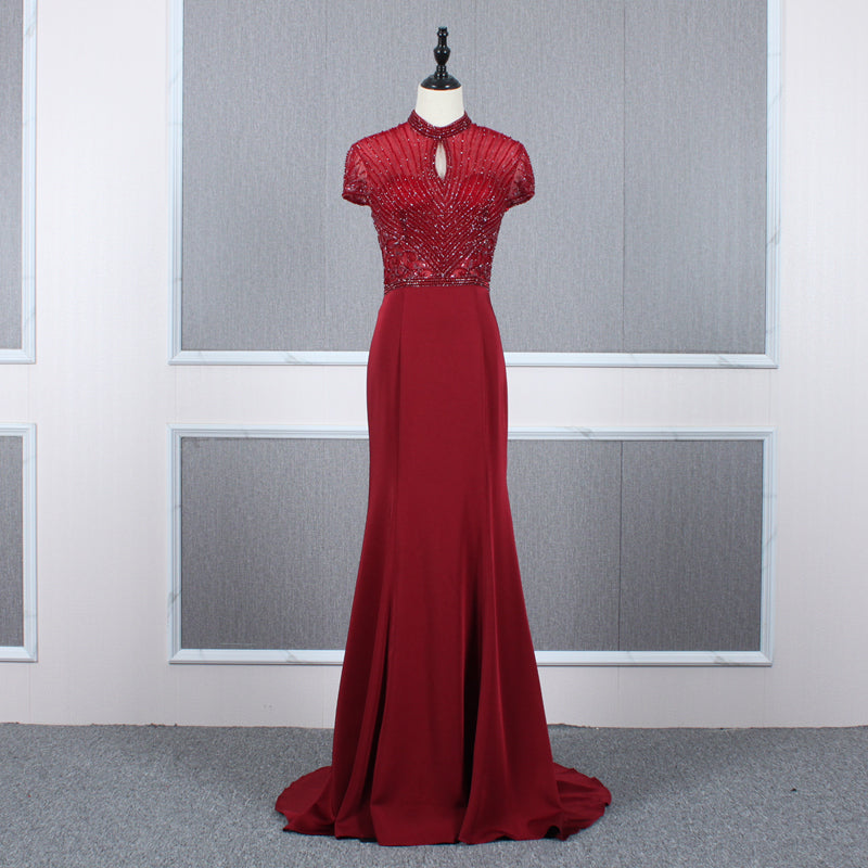 New Design Ladies Sequined Red Lace Evening Dress Uniformly Formal Party - Image 3