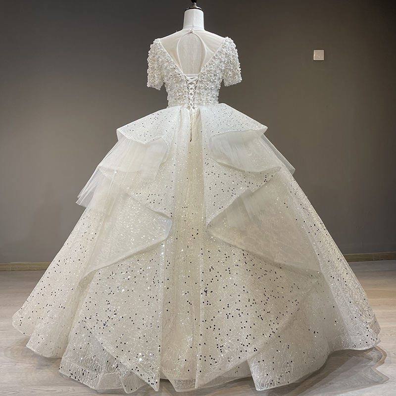 Luxury Applique Wedding Dresses With Gorgeous Sequin Covered Sweep Train Bridal Gown - Image 3