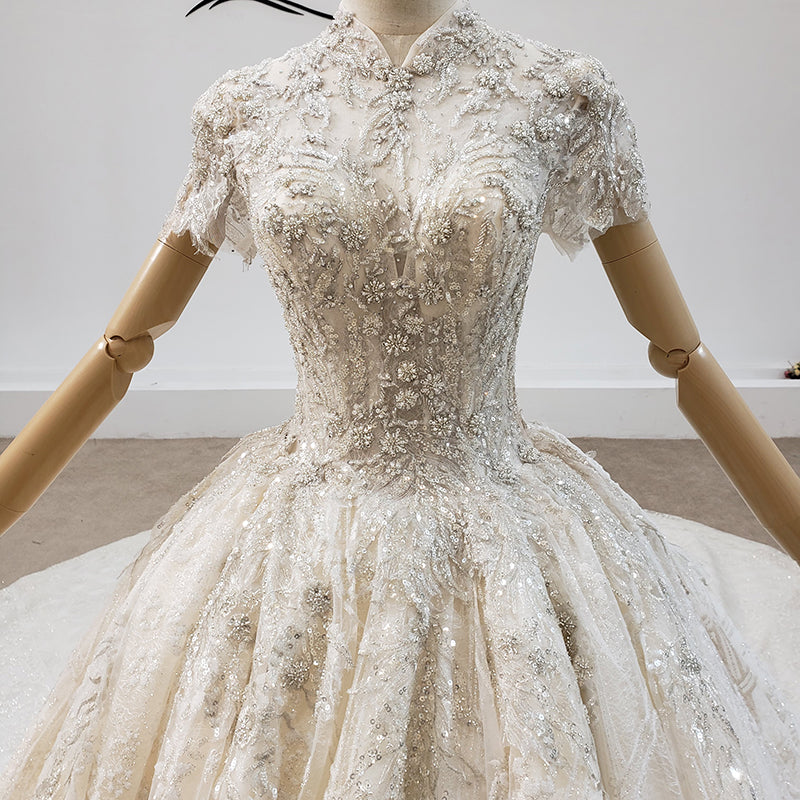 High Quality Neck Luxury Elegant Bridal Gown Wedding Dress - Image 6