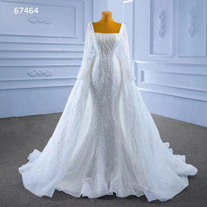 2022 New Ladies Luxury Sequin Long Sleeve Bridal Dress Mermaid Wedding Dress