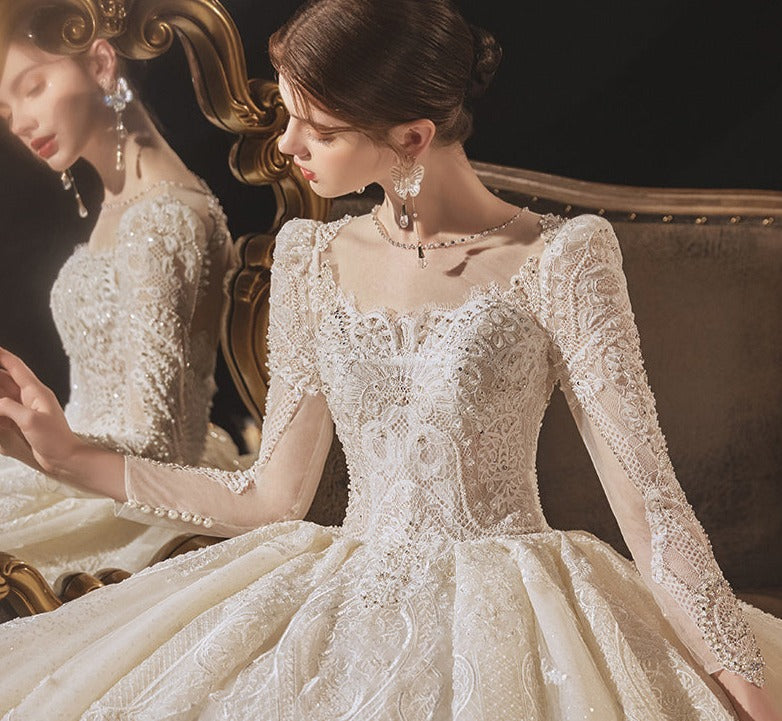 Long Sleeve Fashion Elegant Empire Ball Gown Wedding Dress - Image 3