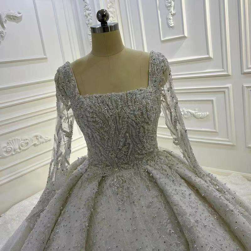 Luxury Crystal Wedding Bridal Dresses long sleeve folds Princess elegant ball gown - Image 4