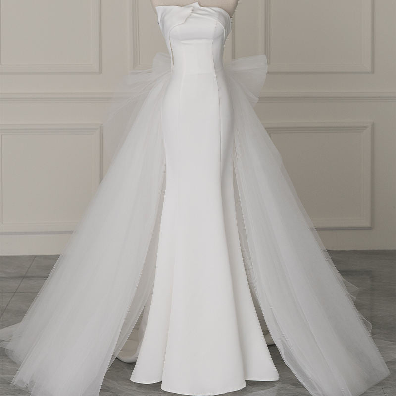 Modern Strapless Mermaid Satin Bow As Floor Wedding Dresses