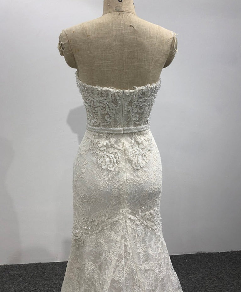 Ladies Luxury Tube Top Diamond Embroidered Lace Bridal Wedding Dress - Image 8