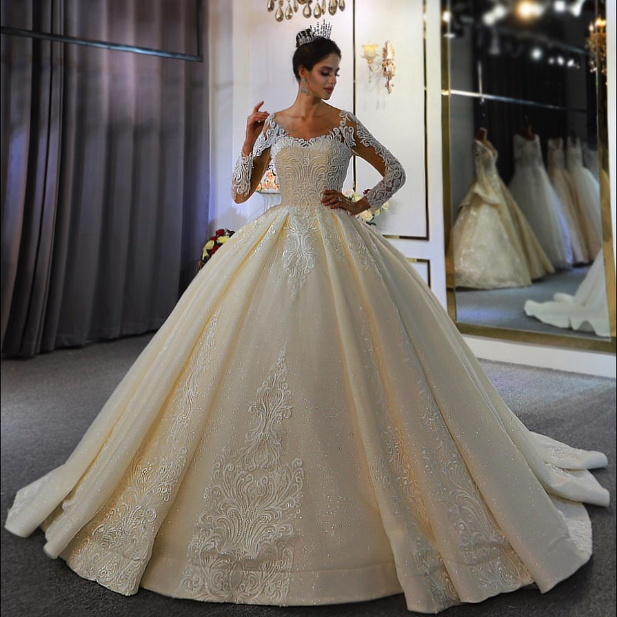 Ladies  New Chiffon Satin Long Sleeve Embroidered Vintage Women Dress