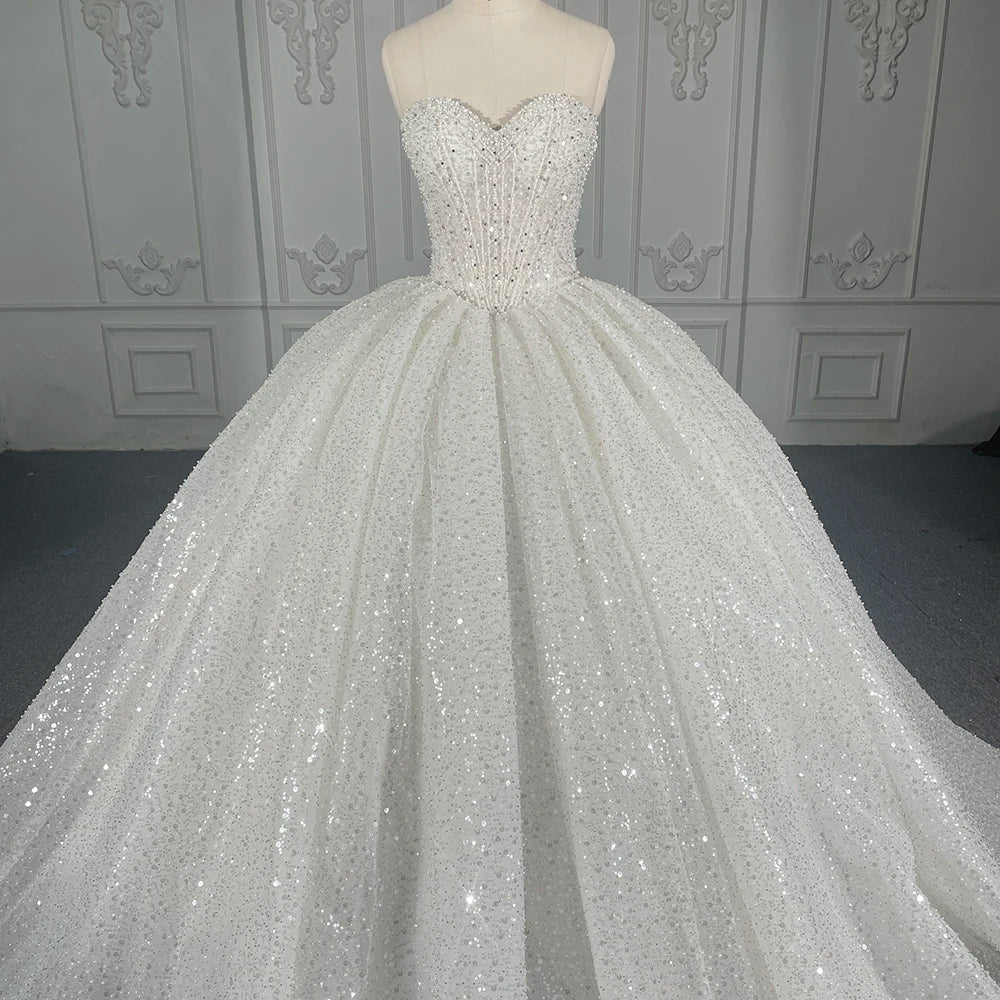 Shiny Empire Strapless Ball Gown Wedding Party Dresses For Women