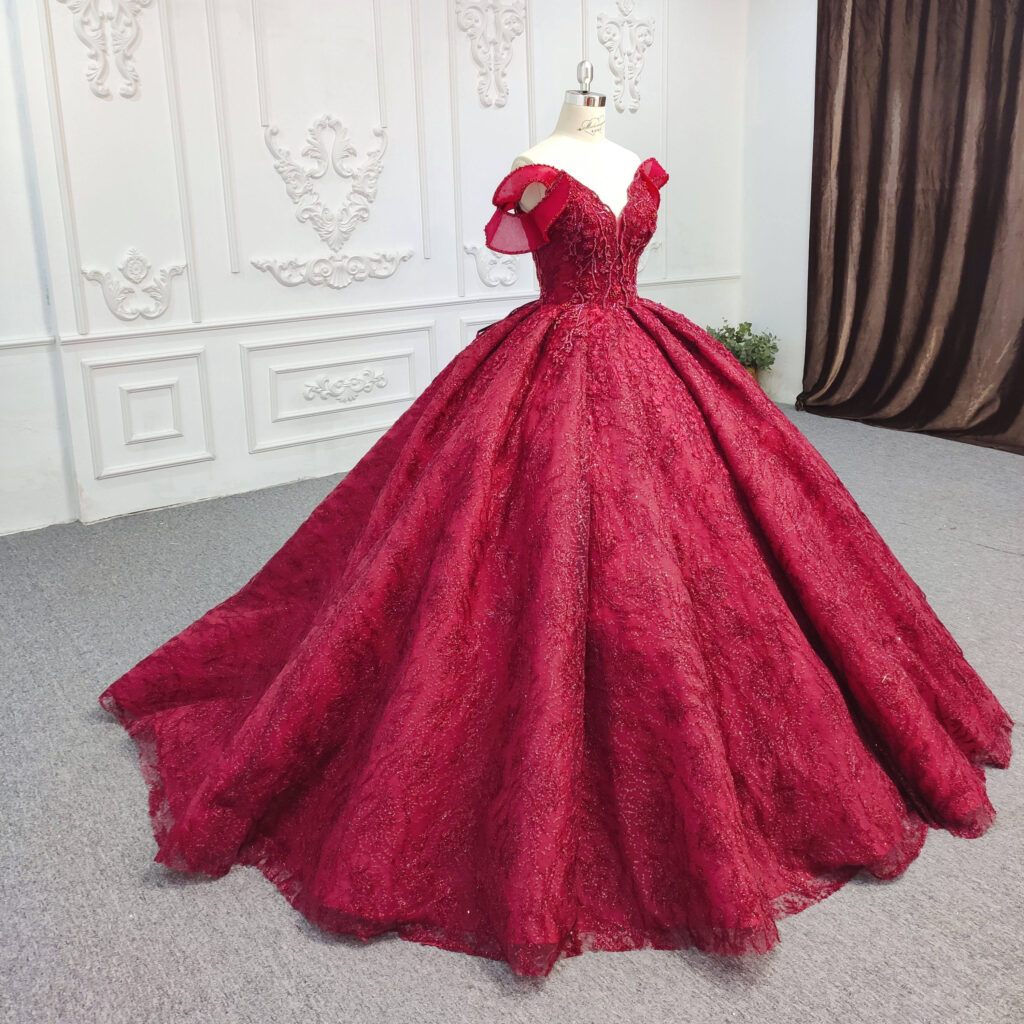 Red Lace-up Elegant Beaded Formal Ball Gown Evening Dresses