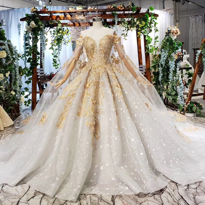 Luxurious Lace Illusion Off Shoulder Wedding Dress Bridal Gown - Image 3