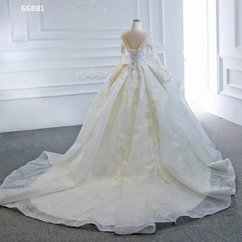luxury design ball gown wedding dress with ivory lace appliques bridal gown - Image 7