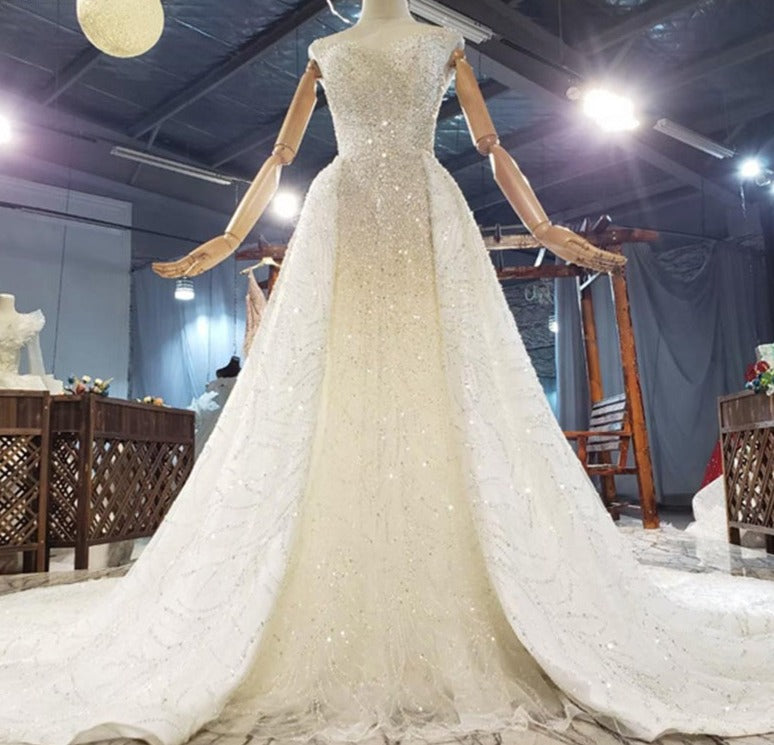 Mermaid Full Beading Sequin Dress With Detachable Train Wedding Dress - Image 3