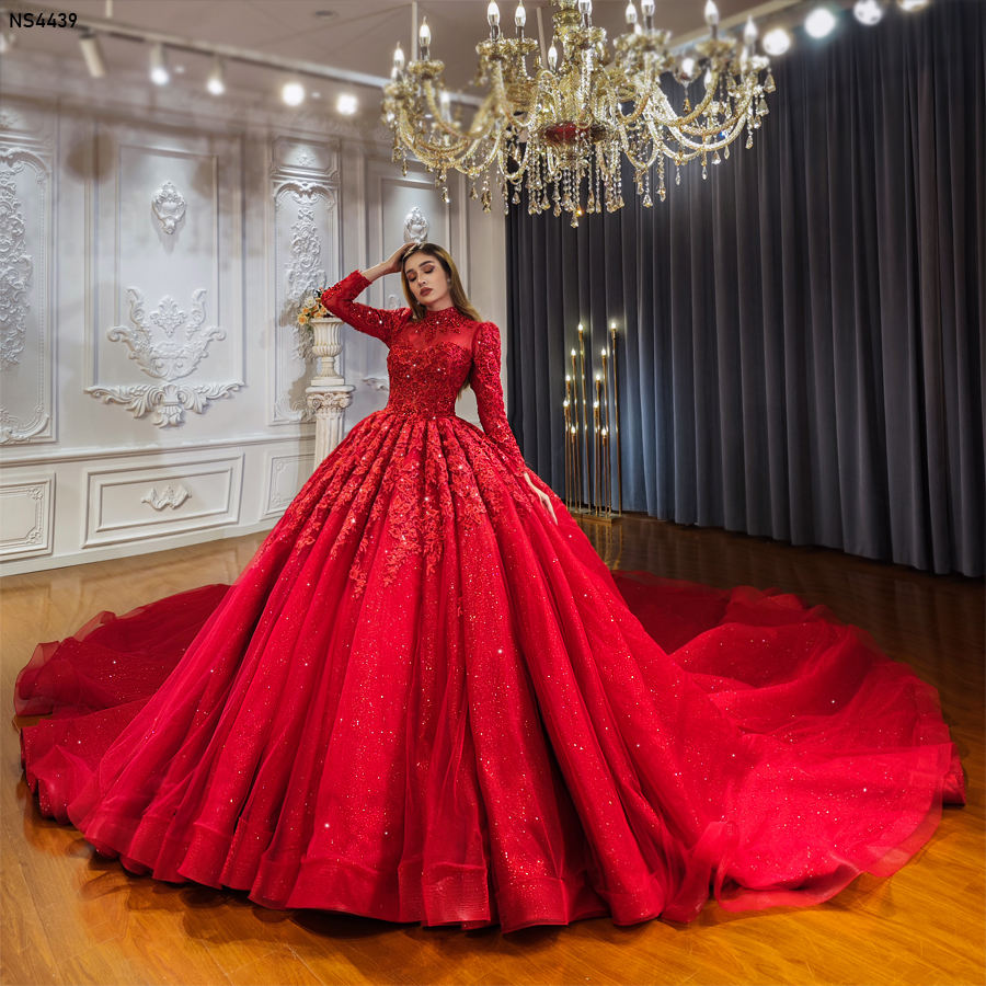 Luxury Puffy Dress Ladies Bridal Prom Red Dream Trailing Wedding Dresses Ball Gown