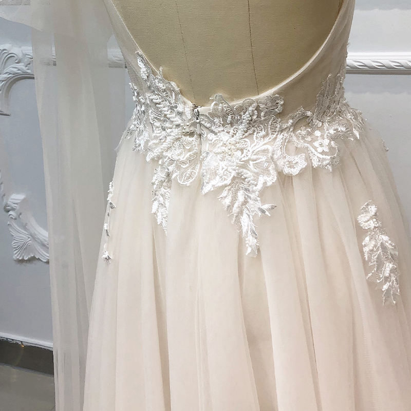 One Shoulder Backless Floor Length Floral Print Wedding Dresses - Image 4