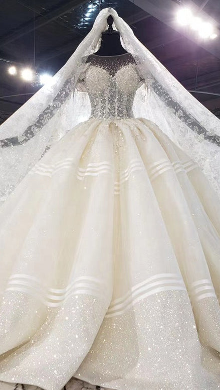 Long Sleeve Lace Beading Sequin Wedding Dresses - Image 2