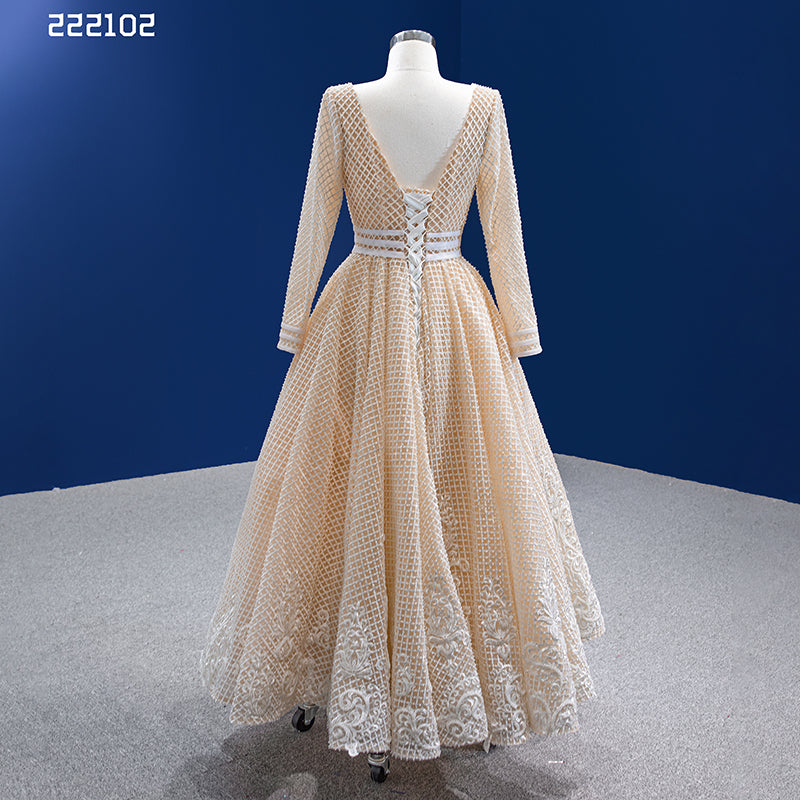 Simple Embroidery Long Sleeve Party Evening Gown - Image 5