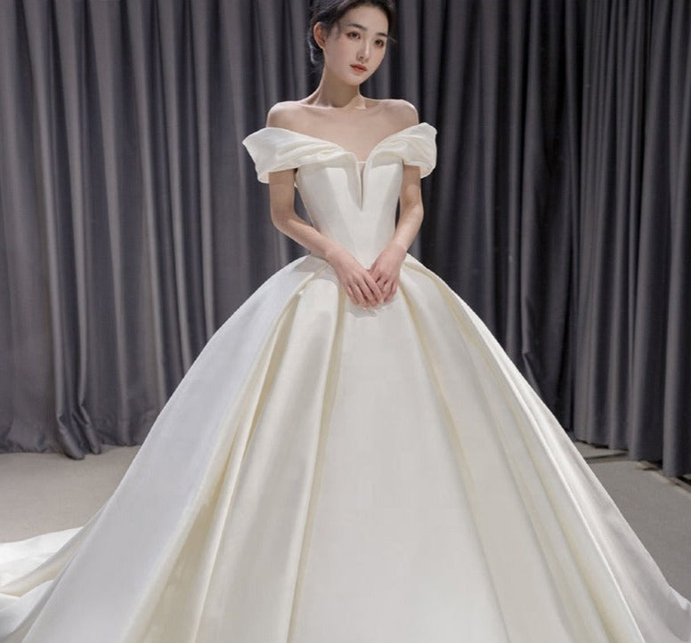 Off Shoulder Long Train Real Photo Wedding Dress Bridal Gown