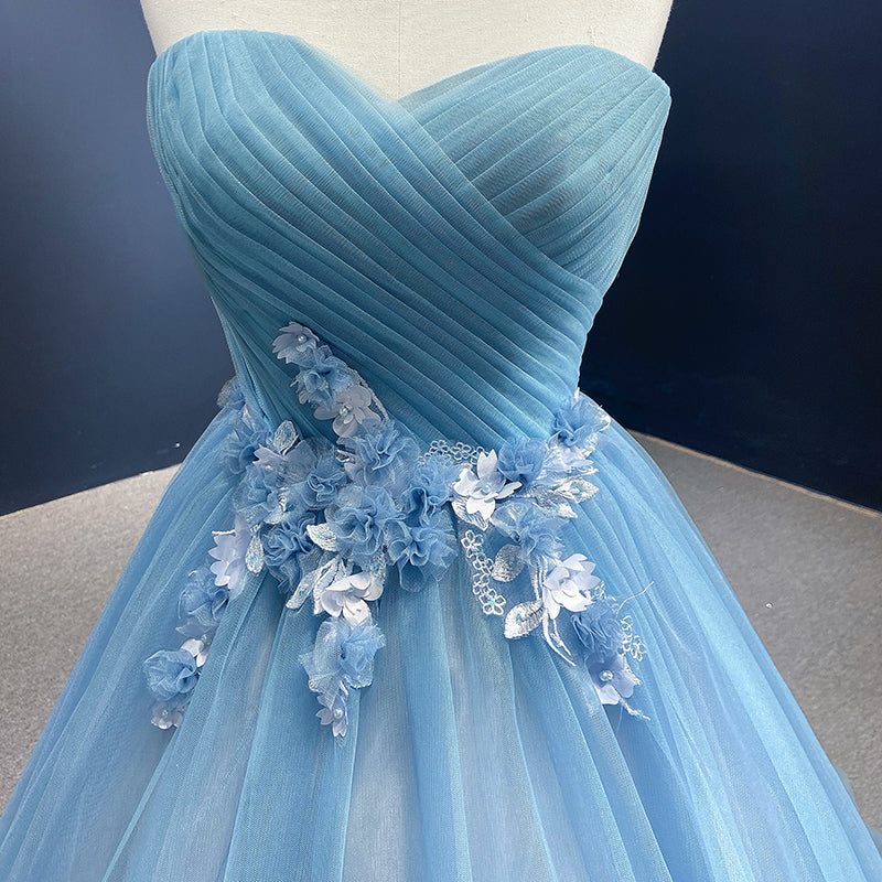High Quality Blue Elegant Lace Fabric Embroidered Bridal Dress Wedding Dress