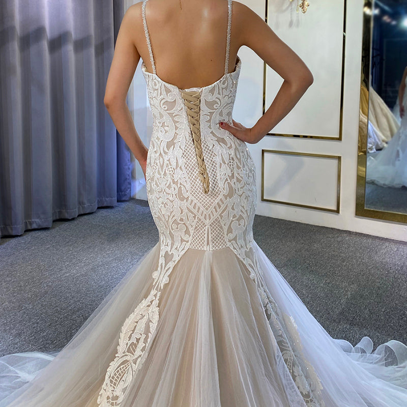 2022 New Sweetheart Wedding Dress Sexy Tulle Lace Embroidered Slim Dress - Image 4