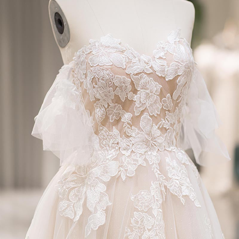 Princess Off Shoulder Appliqued Flower Bridal Gowns Wedding Dress - Image 3
