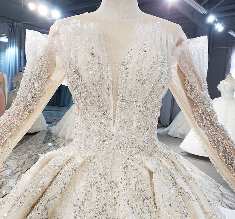 Elegant Long Sleeve Beading Sequin Women Wedding Dress Bridal Gown - Image 6
