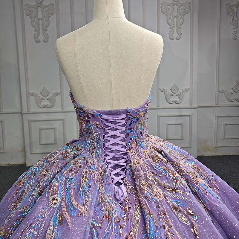Evening Dress Crystal Sleeveless Ball Gown Neck Strapless Long Ball Gown - Image 5