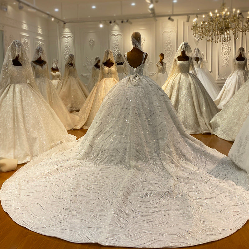 2022 New Luxury Wedding Dress Pearl Glazed Sling Lace Sparkling Bridal Dress - Image 4