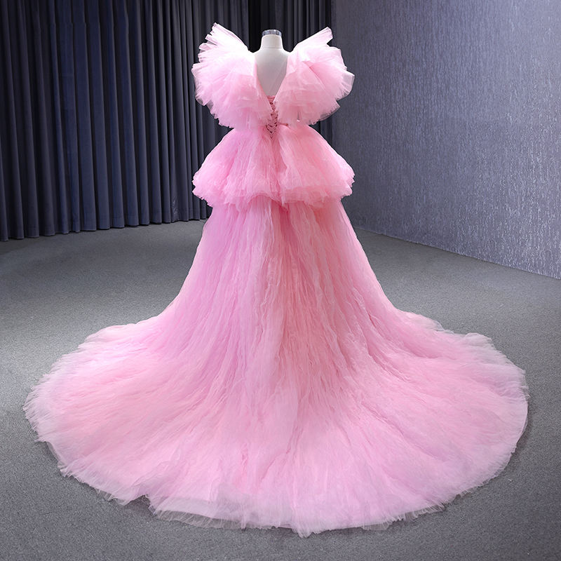 Pink Bridal Bow Chapel Train Evening Dresses - Image 6