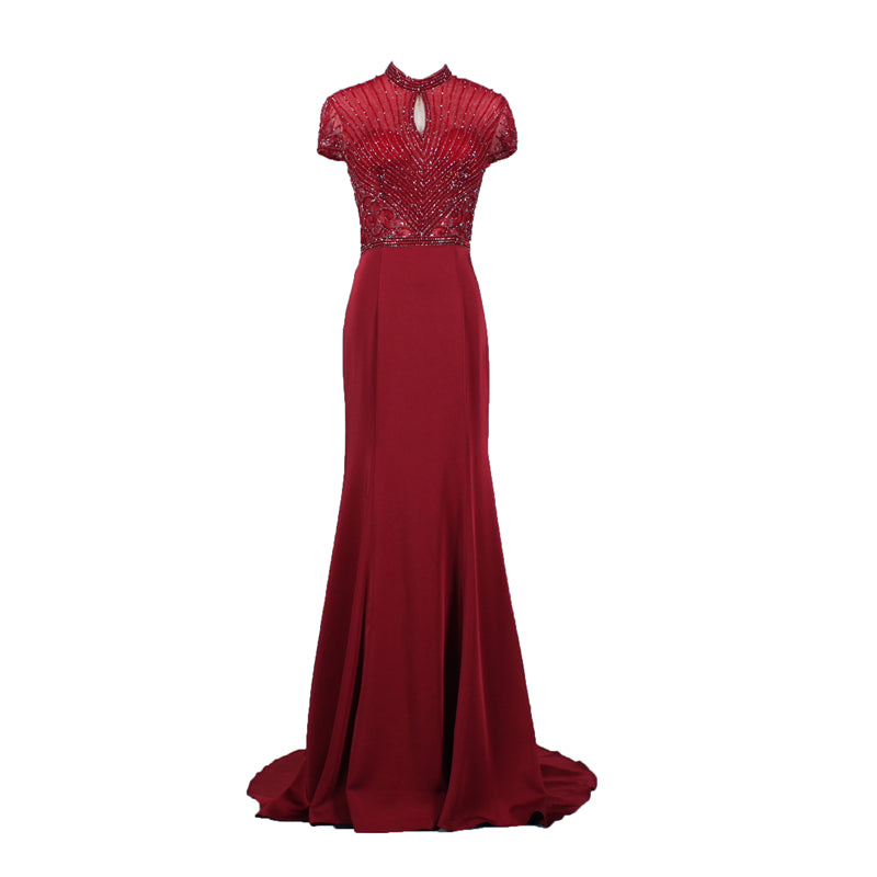New Design Ladies Sequined Red Lace Evening Dress Uniformly Formal Party - Image 6