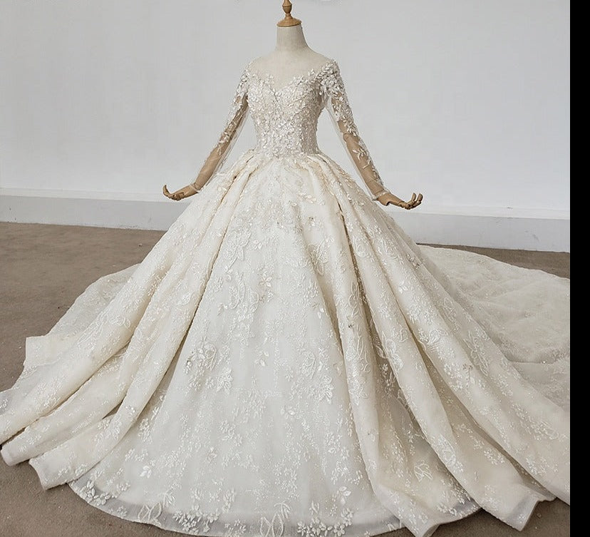 Appliqued Lace Long Sleeve Bridal Gowns Wedding Dress - Image 3