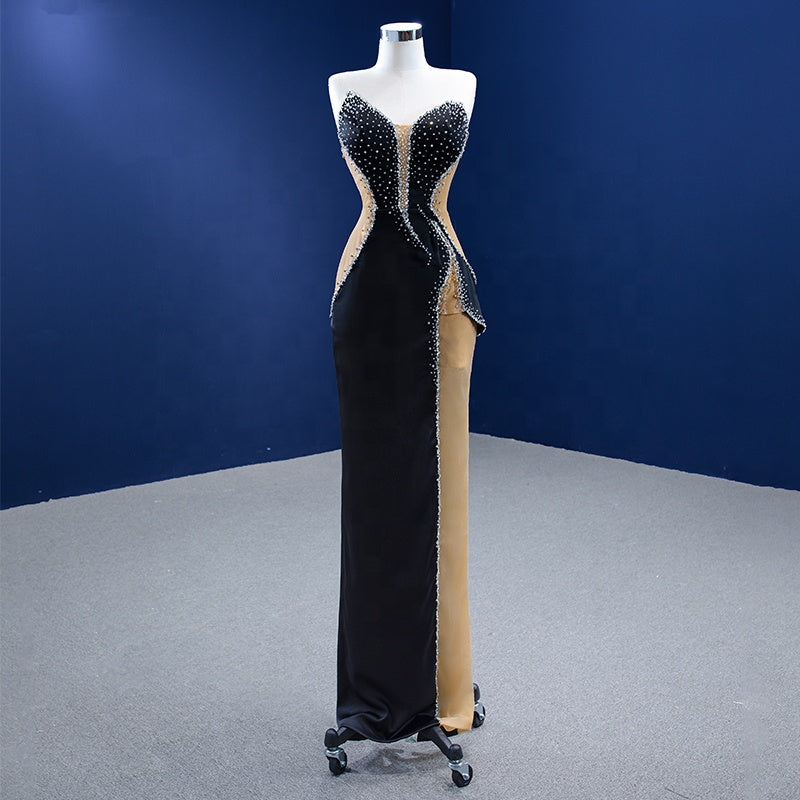Crystal Black And Gold Sleeveless Sequins Prom Evening Dress