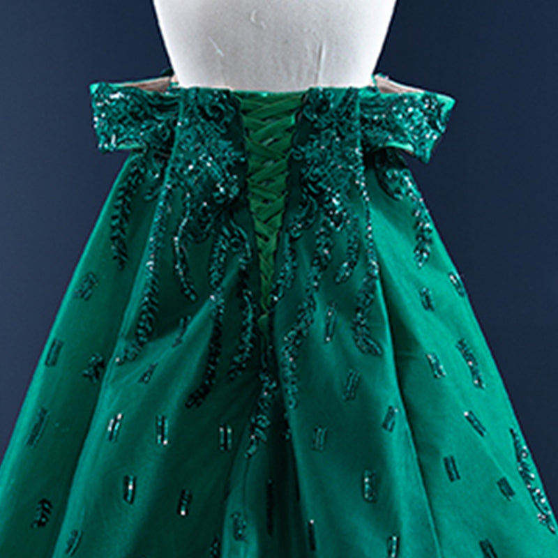 Ladies Elegant Beaded Slim Fit Green Evening Dress - Image 7