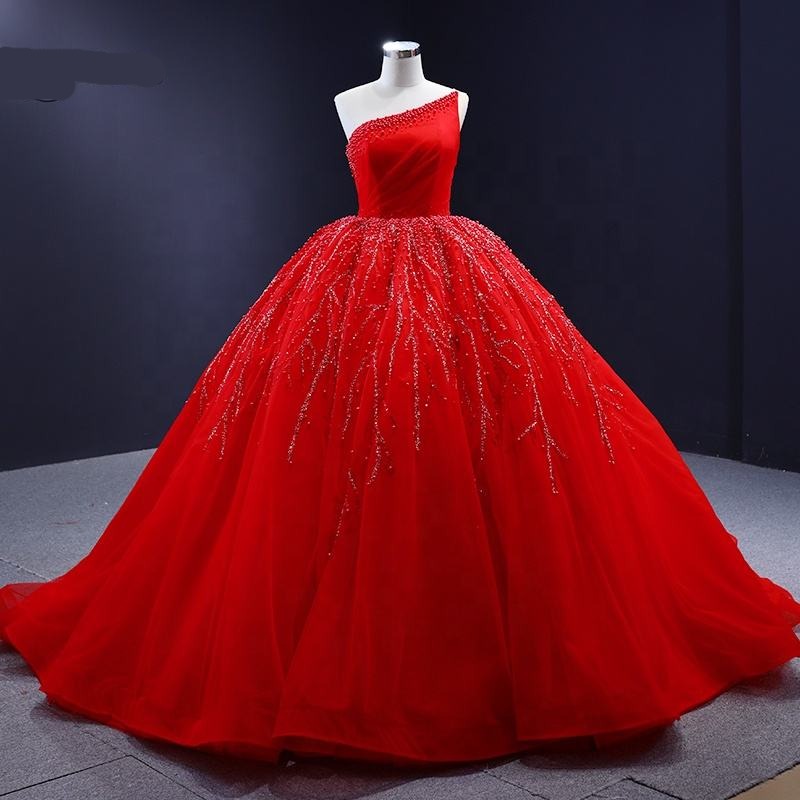 Sequins One Shoulder Lace Ball Gown Evening Party Dresses