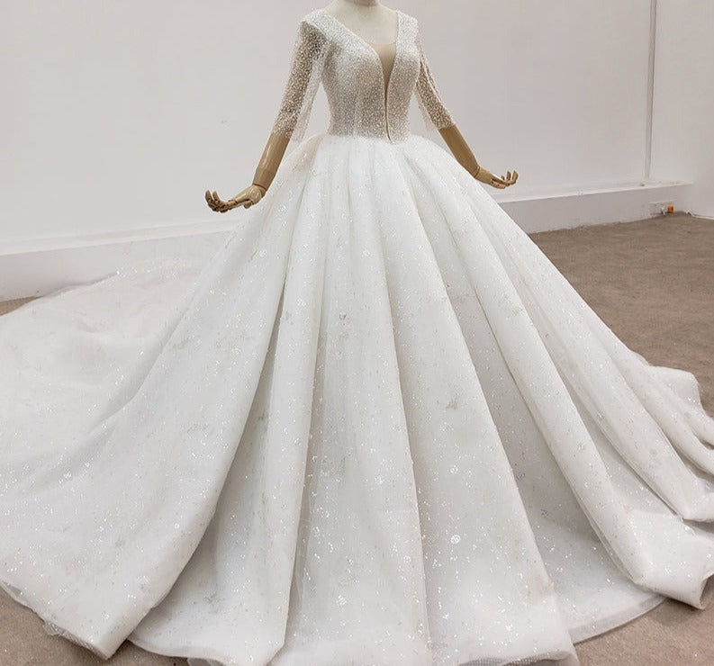 Robe De Marriage Ladies Half Sleeve Luxury Ball Gown Wedding Dress
