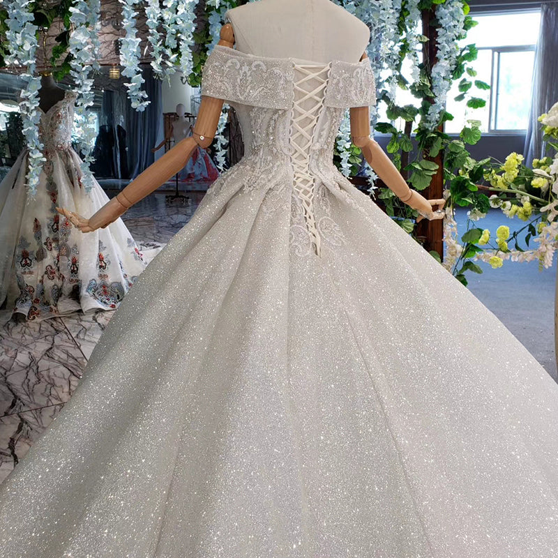 off shoulder real elegant long wedding dress - Image 5