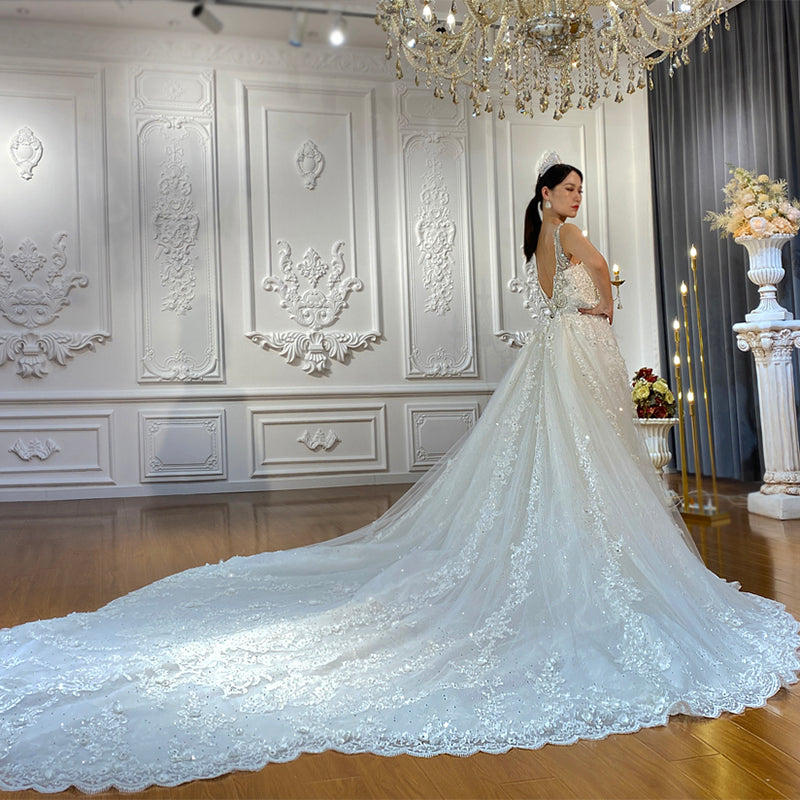 2022 New Luxury Wedding Bride Dresses Disassembled Trailer Lace Embroidery And Pearl  Dress