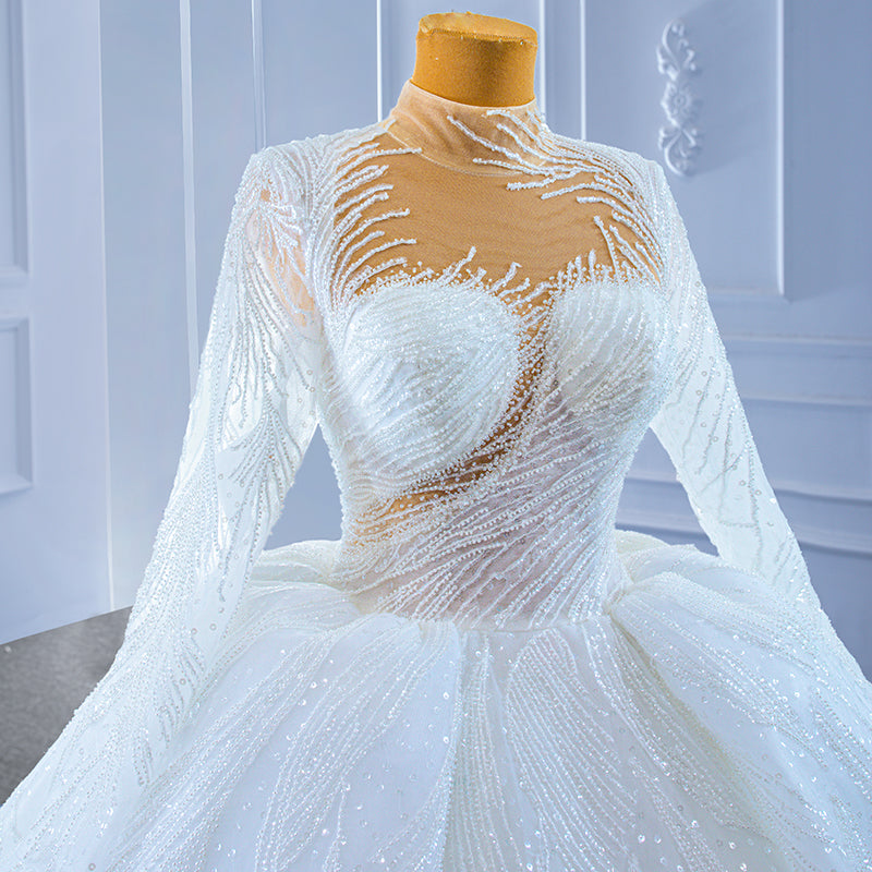 New Elegant Long Sleeve Lace Sequined Fabric Wedding Dress - Image 5