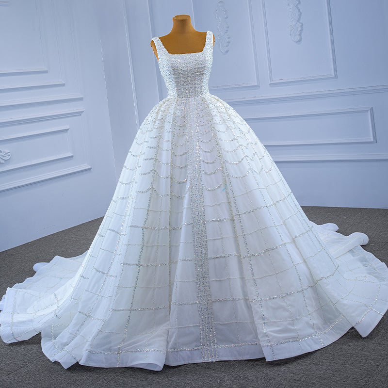 Simple  Lace Beaded Sequined Ladies Sexy Ball Gown Wedding Dress