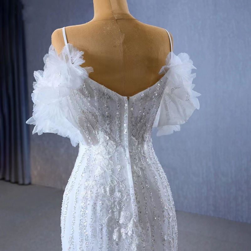 Feather Spaghetti Strap Mermaid Wedding Dresses - Image 7
