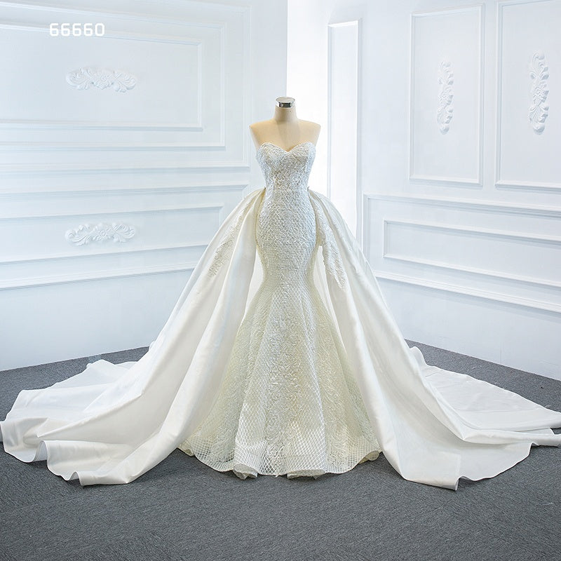 Mermaid Lace Cathetal Train With Detable Train Bridal Wedding Dress - Image 2